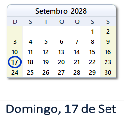 17 Setembro 2028 calendario