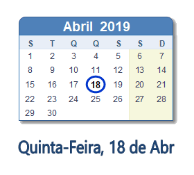 18 Abril 2019 calendario