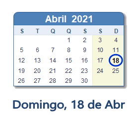 18 Abril 2021 calendario