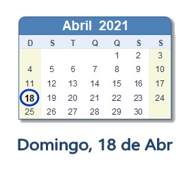 18 Abril 2021 calendario