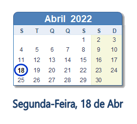 18 Abril 2022 calendario