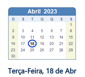 18 Abril 2023 calendario