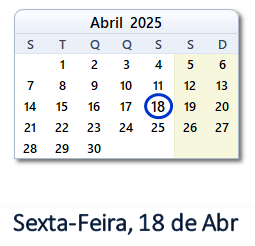 18 Abril 2025 calendario