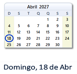 18 Abril 2027 calendario