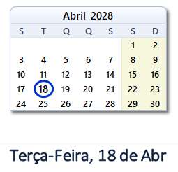 18 Abril 2028 calendario