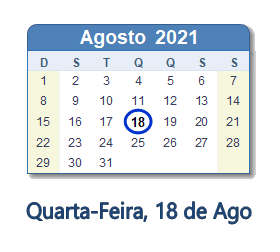 18 Agosto 2021 calendario