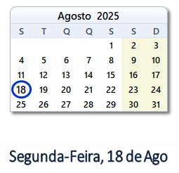 18 Agosto 2025 calendario