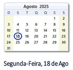 18 Agosto 2025 calendario