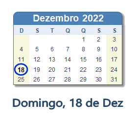 18 Dezembro 2022 calendario