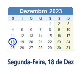 18 Dezembro 2023 calendario