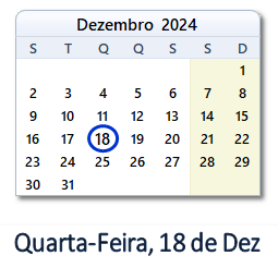18 Dezembro 2024 calendario