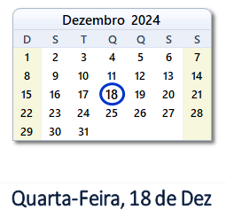 18 Dezembro 2024 calendario