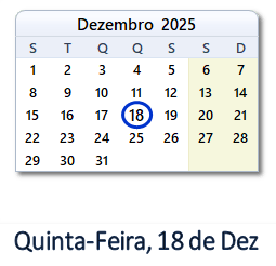 18 Dezembro 2025 calendario