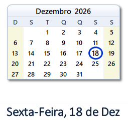 18 Dezembro 2026 calendario