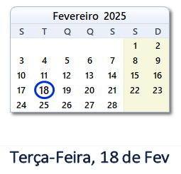 18 Fevereiro 2025 calendario