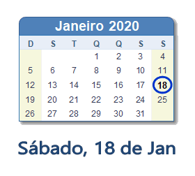 18 Janeiro 2020 calendario