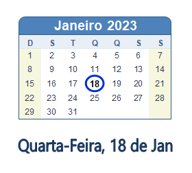 18 Janeiro 2023 calendario