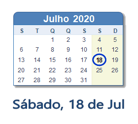 18 Julho 2020 calendario