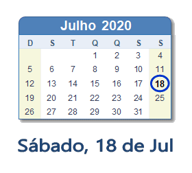 18 Julho 2020 calendario