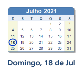 18 Julho 2021 calendario