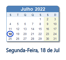 18 Julho 2022 calendario