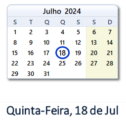 18 Julho 2024 calendario