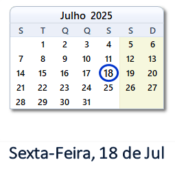 18 Julho 2025 calendario