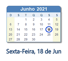 18 Junho 2021 calendario