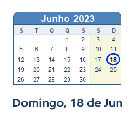 18 Junho 2023 calendario