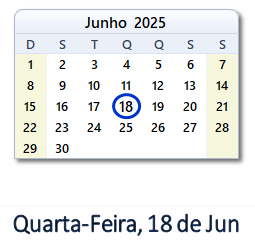 18 Junho 2025 calendario