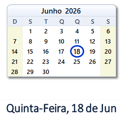 18 Junho 2026 calendario