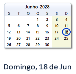 18 Junho 2028 calendario