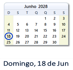 18 Junho 2028 calendario