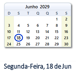 18 Junho 2029 calendario