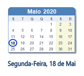 18 Maio 2020 calendario
