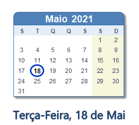 18 Maio 2021 calendario