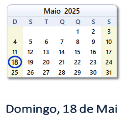 18 Maio 2025 calendario