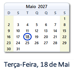 18 Maio 2027 calendario