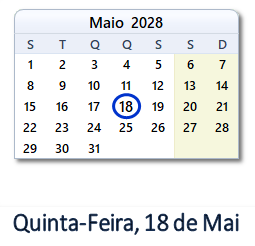18 Maio 2028 calendario
