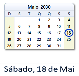 18 Maio 2030 calendario