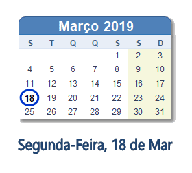 18 Março 2019 calendario
