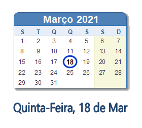 18 Março 2021 calendario