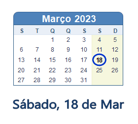 18 Março 2023 calendario