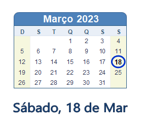 18 Março 2023 calendario