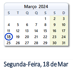 18 Março 2024 calendario