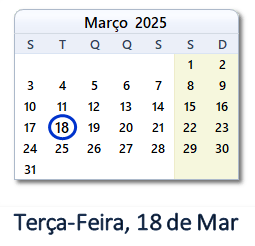 18 Março 2025 calendario