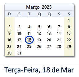 18 Março 2025 calendario