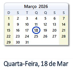 18 Março 2026 calendario