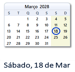 18 Março 2028 calendario