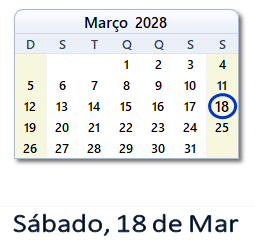 18 Março 2028 calendario